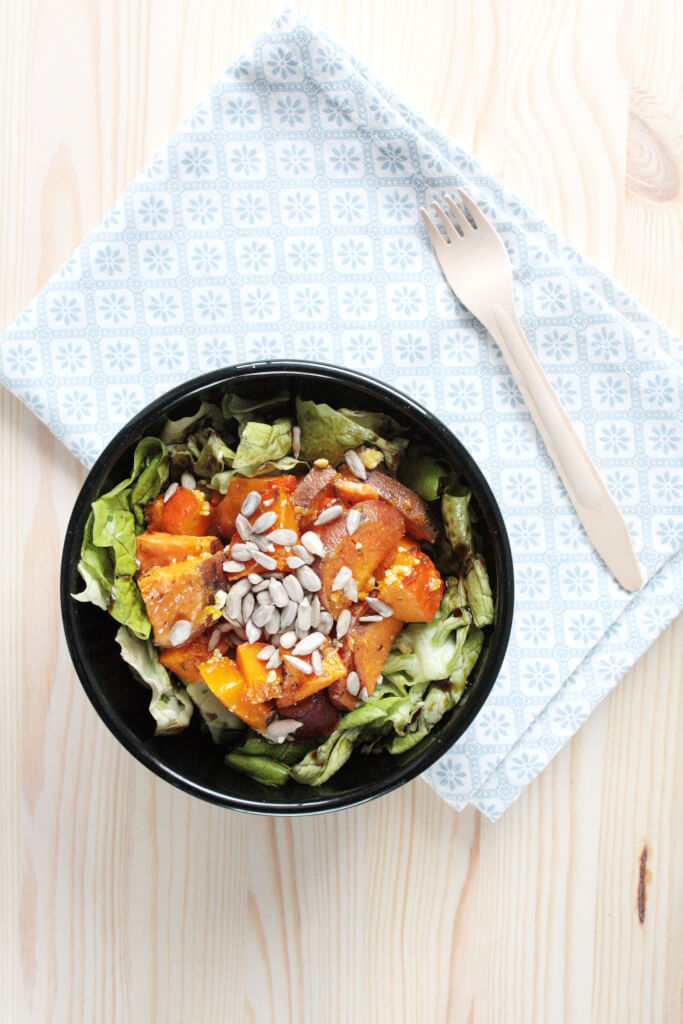 Salat mit gebackenem Kürbis und Süßkartoffeln - Rosy &amp; Grey